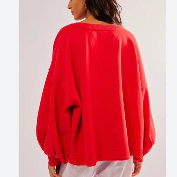 FREE PEOPLE Trish Crew Neck Long Sleeve Sweatshirt Top Red Size Large - Picture 3 of 8